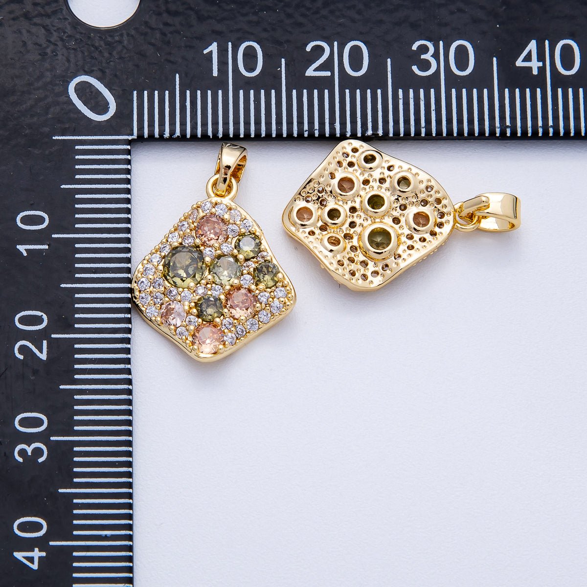 18K Gold Filled 18.5mm Multicolor CZ Geometric Rhombus Pendant | Charms-00419