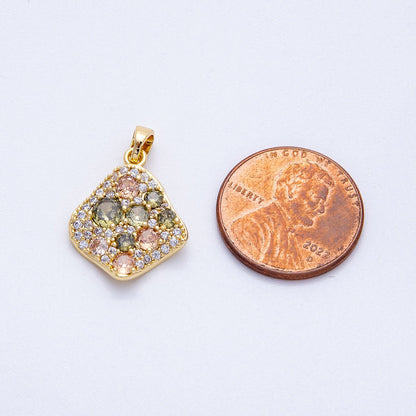 18K Gold Filled 18.5mm Multicolor CZ Geometric Rhombus Pendant | Charms-00419