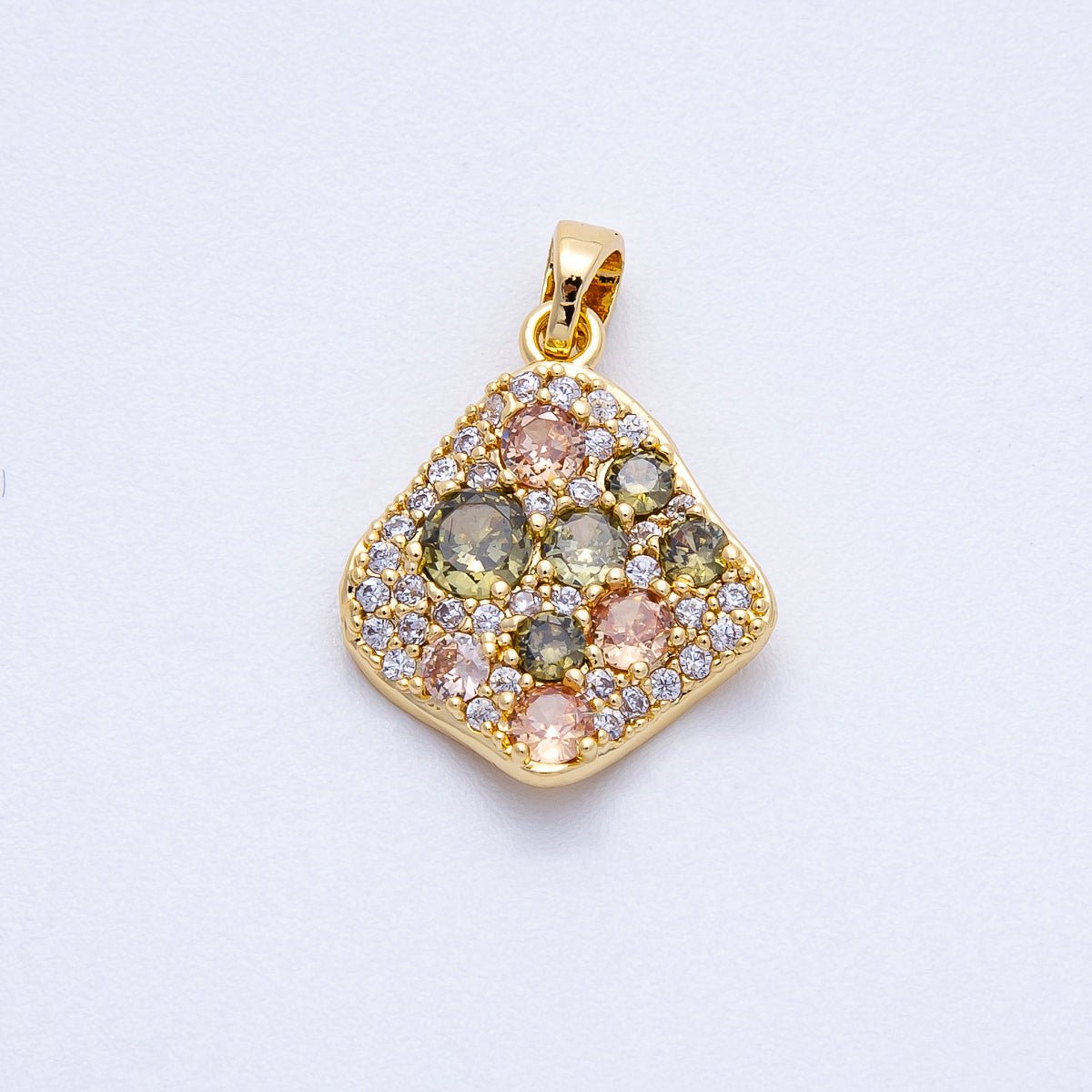 18K Gold Filled 18.5mm Multicolor CZ Geometric Rhombus Pendant | Charms-00419