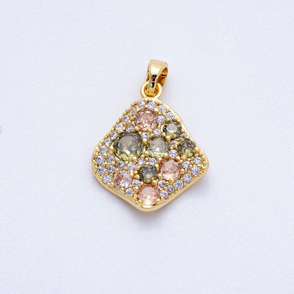 18K Gold Filled 18.5mm Multicolor CZ Geometric Rhombus Pendant | Charms-00419