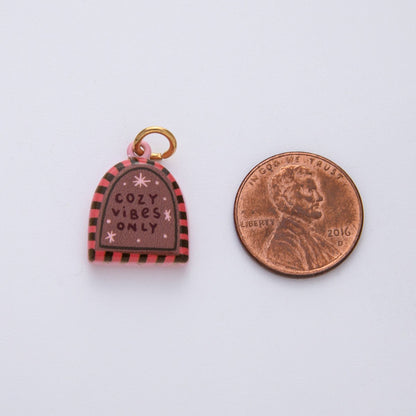 18K Gold Filled 18.8mm "Cozy Vibes Only" Double Sided Enamel Charm | AF1619