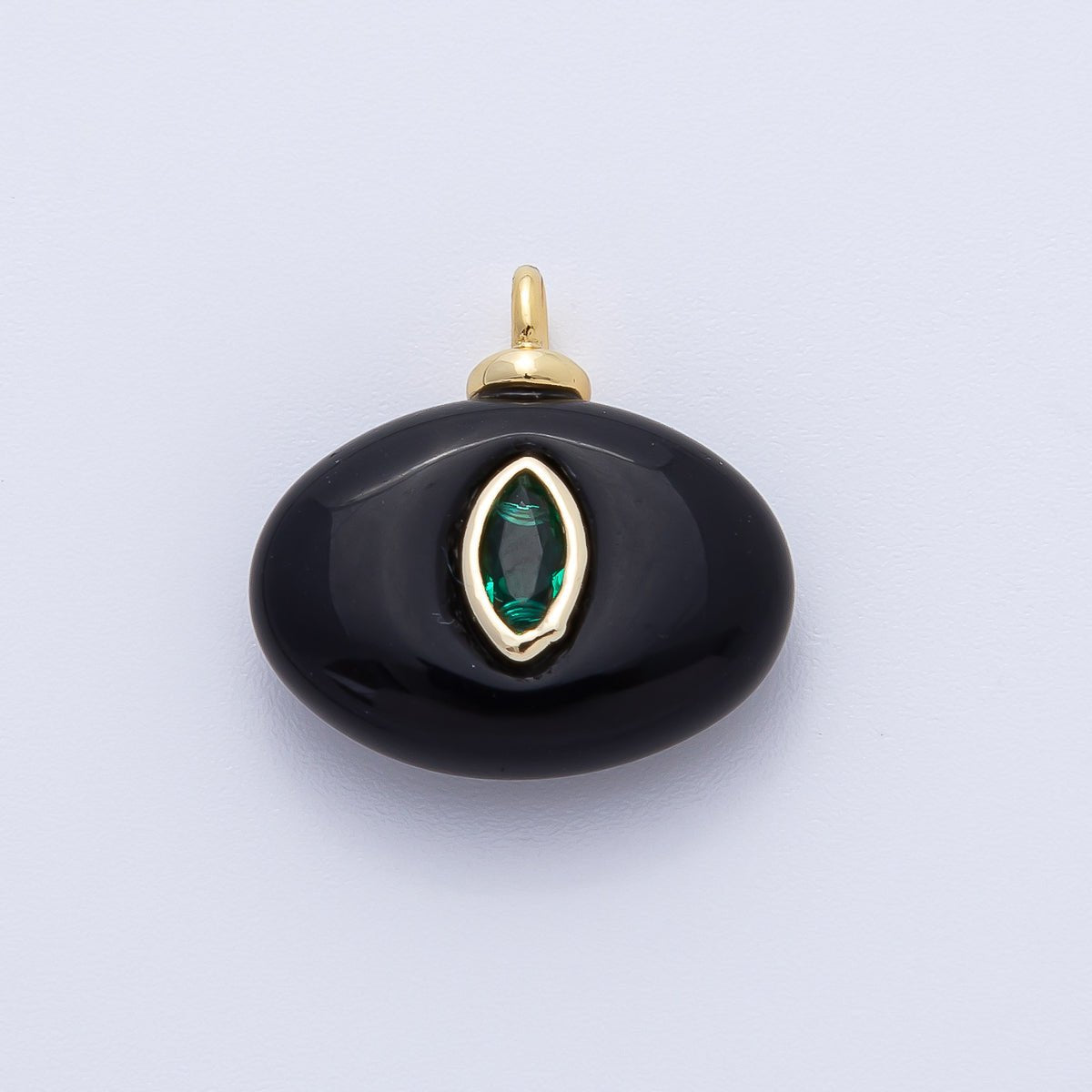 18K Gold Filled 18mm Green CZ Marquise Embedded Black Onyx Oval Gemstone Charm | AF1389