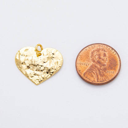 18K Gold Filled 18mm Hammered Heart Shape Charm | N-A1822