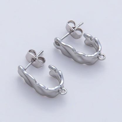 18K Gold Filled 18mm Hammered Molten Drop J-Shaped Hoop Earring Findings in Gold &amp; Silver | Z1640