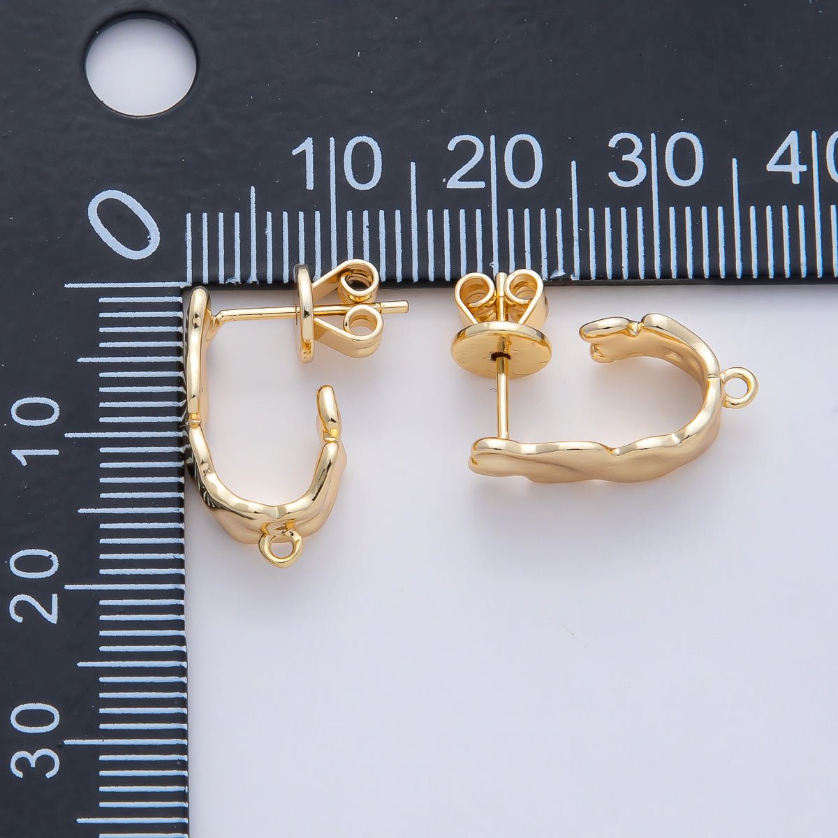 18K Gold Filled 18mm Hammered Molten Drop J-Shaped Hoop Earring Findings in Gold &amp; Silver | Z1640