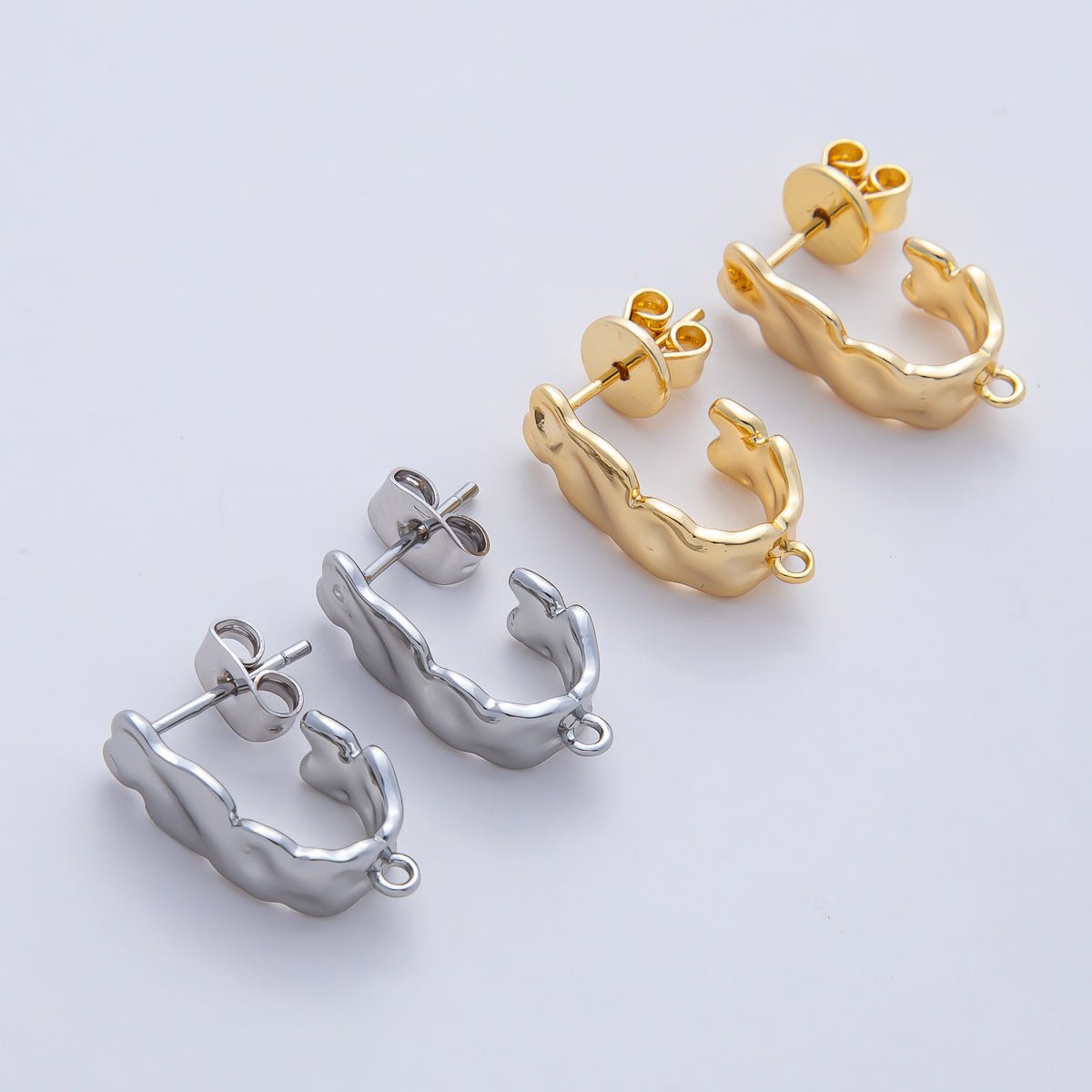 18K Gold Filled 18mm Hammered Molten Drop J-Shaped Hoop Earring Findings in Gold &amp; Silver | Z1640