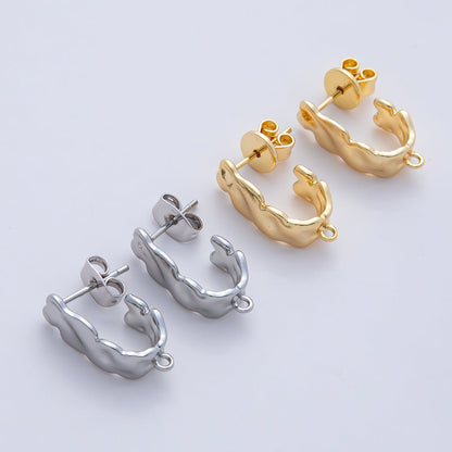 18K Gold Filled 18mm Hammered Molten Drop J-Shaped Hoop Earring Findings in Gold &amp; Silver | Z1640