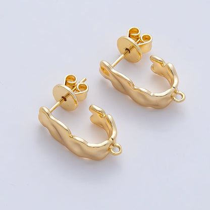 18K Gold Filled 18mm Hammered Molten Drop J-Shaped Hoop Earring Findings in Gold &amp; Silver | Z1640