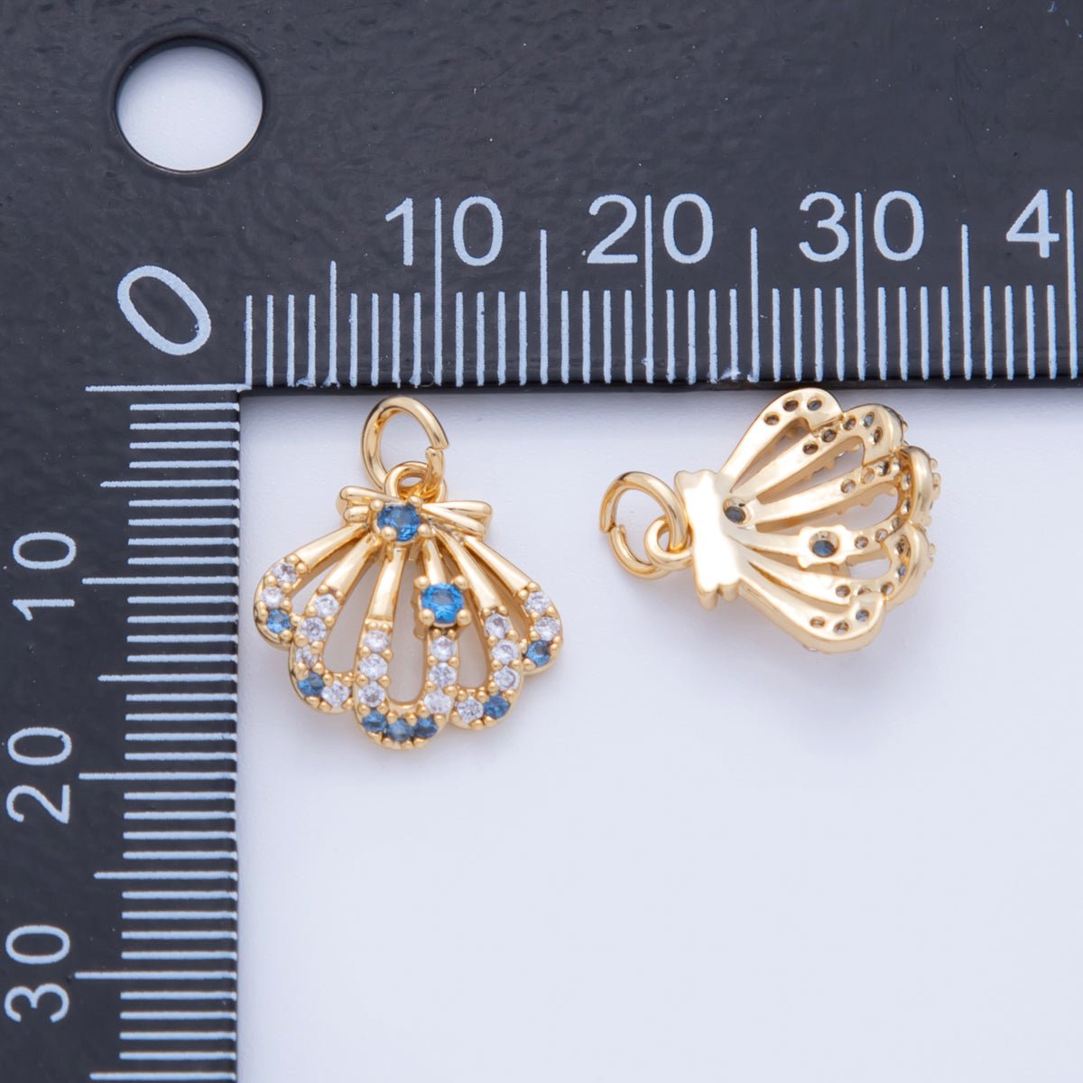 18K Gold Filled 18mm Micro Paved CZ  Clam Sea Half-Shell Charm | AF813