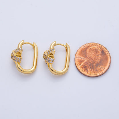 18K Gold Filled 18mm Micro Paved CZ Crossed Oblong Hoop Earrings | Q029