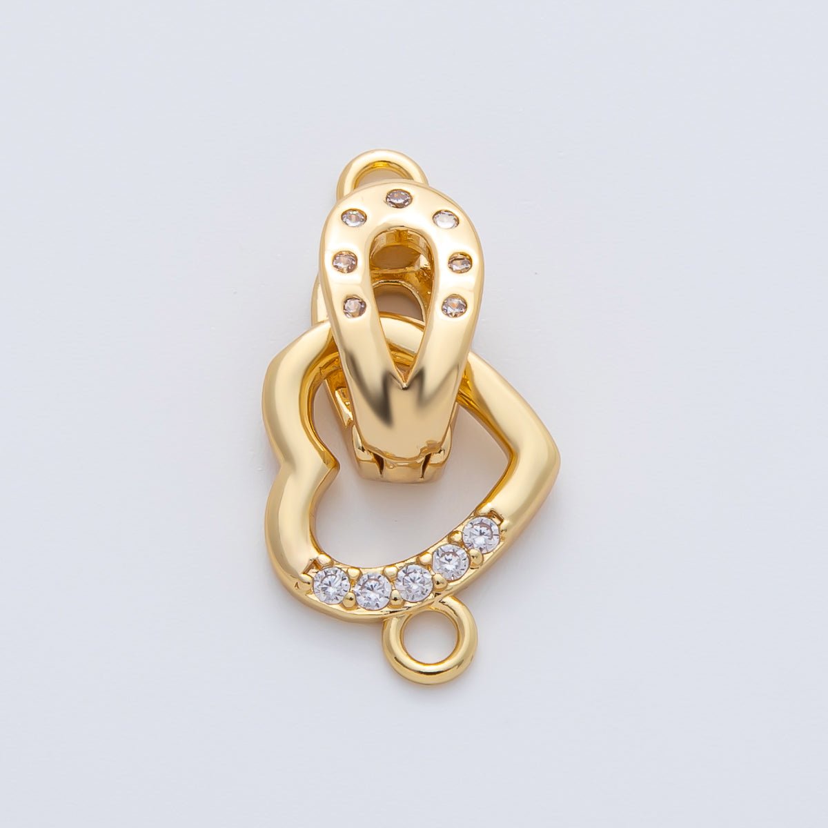 18K Gold Filled 18mm Micro Paved CZ Dotted Heart Snap Closure Findings in Gold &amp; Silver | Z1457