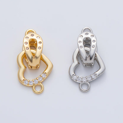 18K Gold Filled 18mm Micro Paved CZ Dotted Heart Snap Closure Findings in Gold &amp; Silver | Z1457
