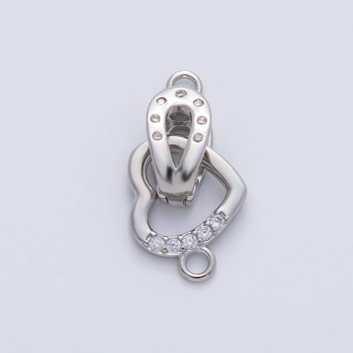 18K Gold Filled 18mm Micro Paved CZ Dotted Heart Snap Closure Findings in Gold &amp; Silver | Z1457