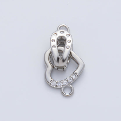 18K Gold Filled 18mm Micro Paved CZ Dotted Heart Snap Closure Findings in Gold &amp; Silver | Z1457