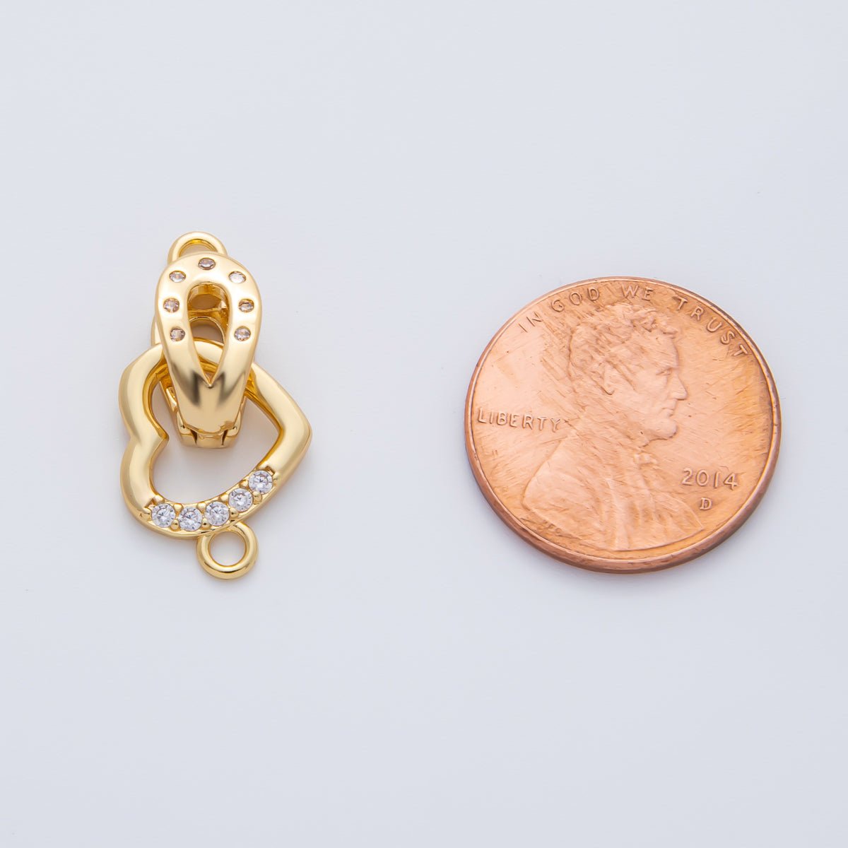 18K Gold Filled 18mm Micro Paved CZ Dotted Heart Snap Closure Findings in Gold &amp; Silver | Z1457