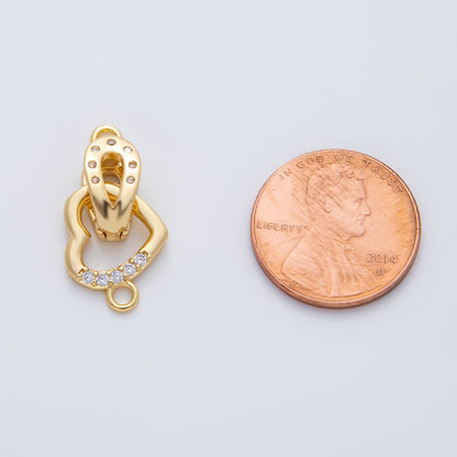 18K Gold Filled 18mm Micro Paved CZ Dotted Heart Snap Closure Findings in Gold &amp; Silver | Z1457