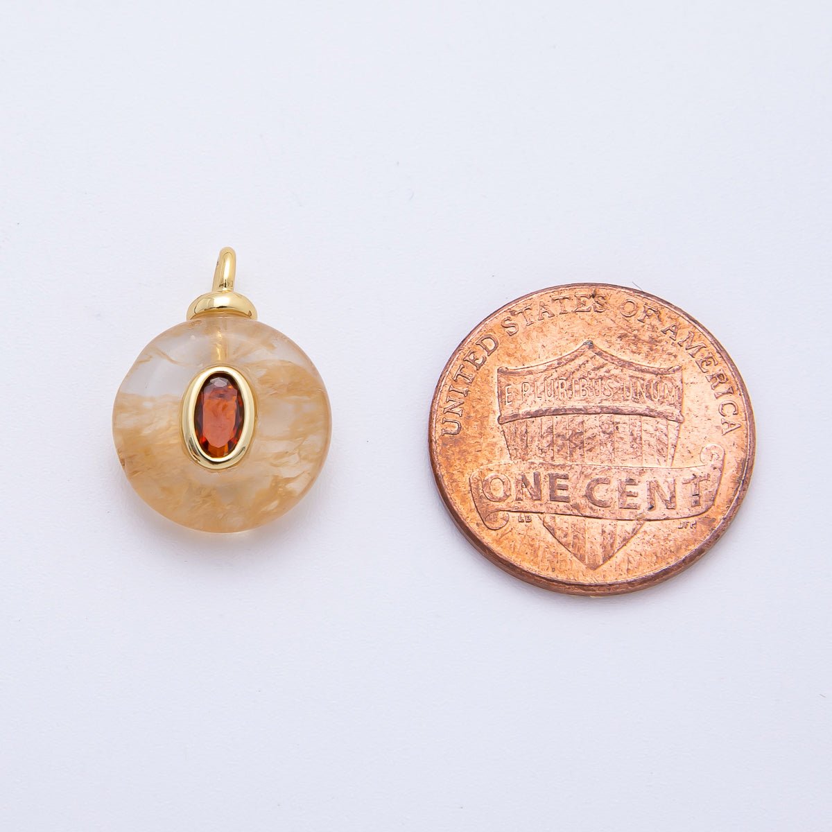 18K Gold Filled 18mm Embedded Orange CZ Citrine Oval Gemstone Charm | AF1316