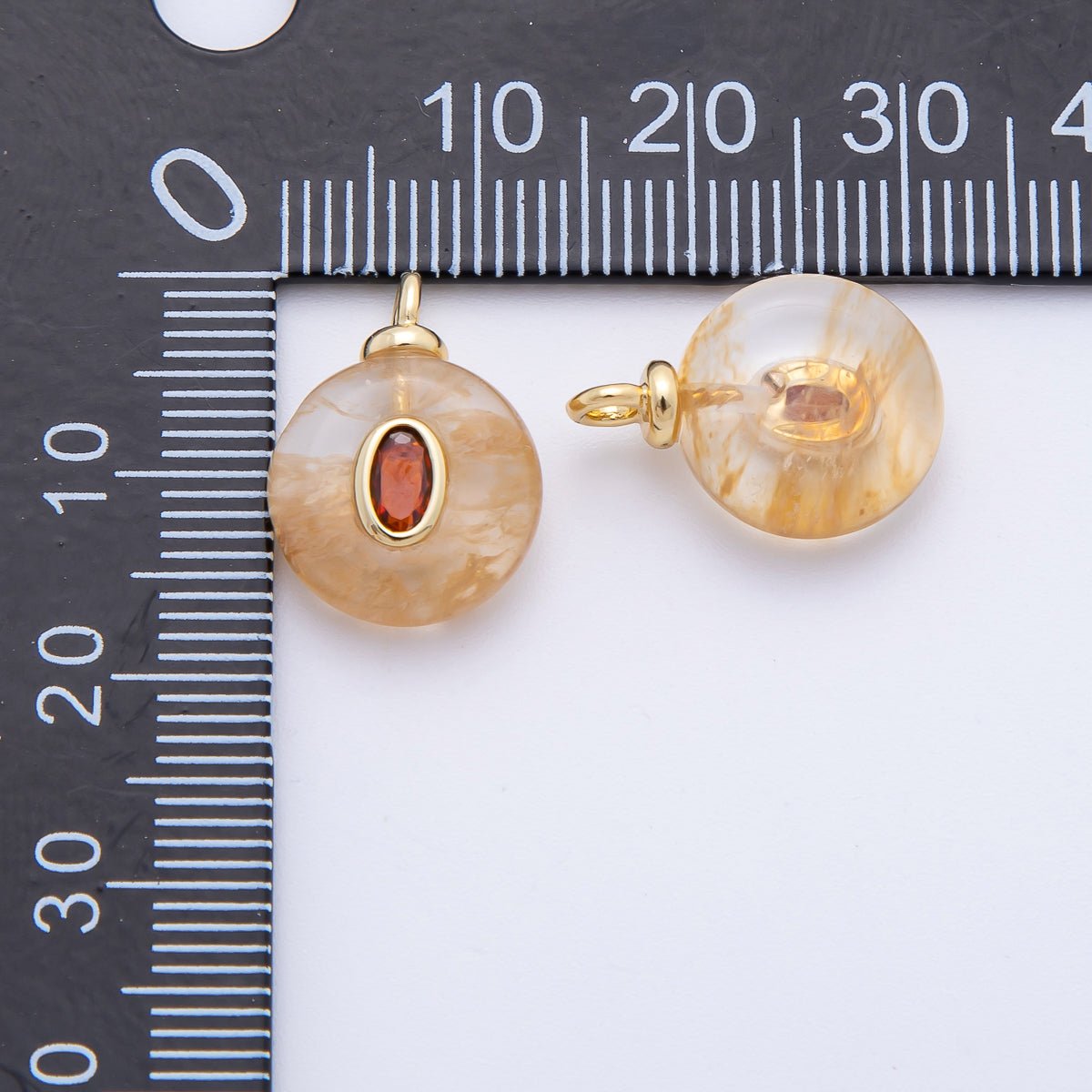 18K Gold Filled 18mm Embedded Orange CZ Citrine Oval Gemstone Charm | AF1316