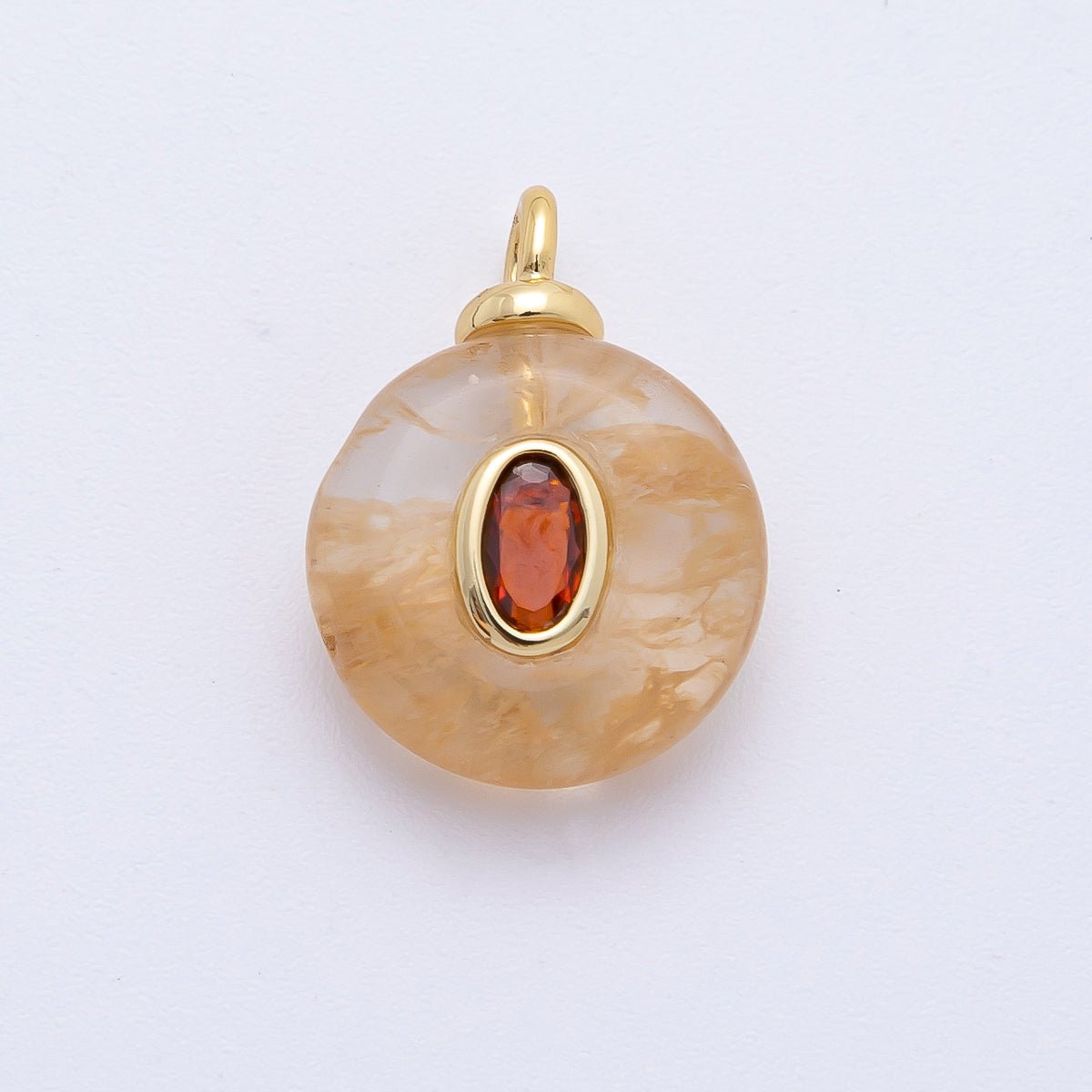 18K Gold Filled 18mm Embedded Orange CZ Citrine Oval Gemstone Charm | AF1316