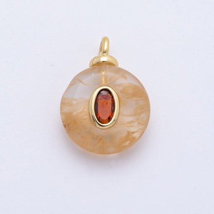 18K Gold Filled 18mm Embedded Orange CZ Citrine Oval Gemstone Charm | AF1316