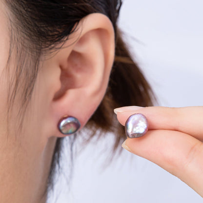 18K Gold Filled 18mm Purple Baroque Freshwater Pearl Studs | Earrings-00200