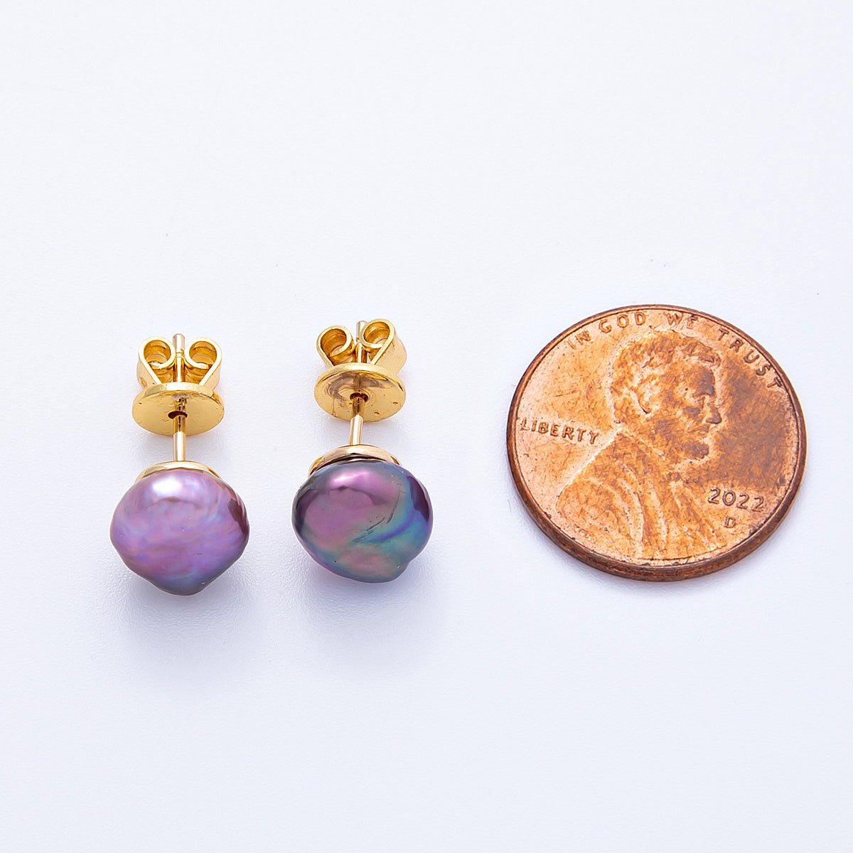18K Gold Filled 18mm Purple Baroque Freshwater Pearl Studs | Earrings-00200