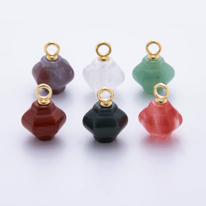 18K Gold Filled 18mm Quartz, Agate, Red Jasper Pumpkin Jar Gemstone Charm | AH830 - AJ831