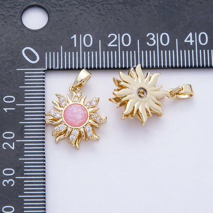 18K Gold Filled 18mm Spinning Rotating Pink Opal Celestial Sun Pendant Charm | AF1171