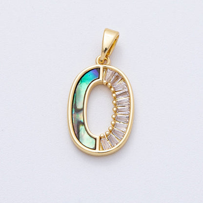 18K Gold Filled 19.5mm Clear Baguette CZ Abalone Gemstone Oblong Open Pendant | AF1221