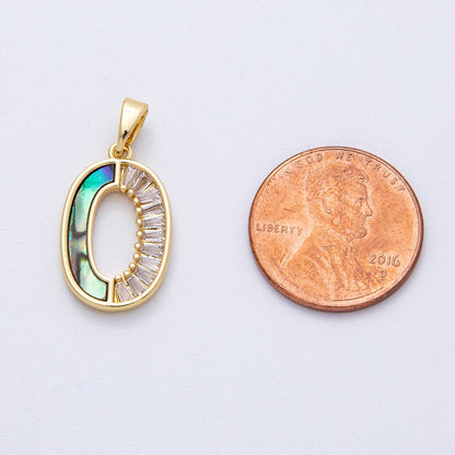 18K Gold Filled 19.5mm Clear Baguette CZ Abalone Gemstone Oblong Open Pendant | AF1221