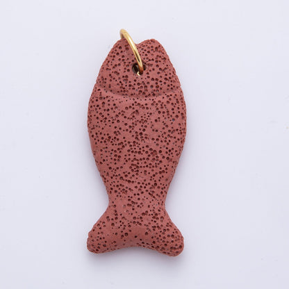 18K Gold Filled 19mm Lava Stone Dotted Fish Charm in Red &amp; White | AH892