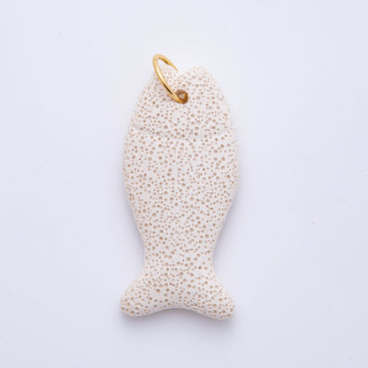 18K Gold Filled 19mm Lava Stone Dotted Fish Charm in Red &amp; White | AH892