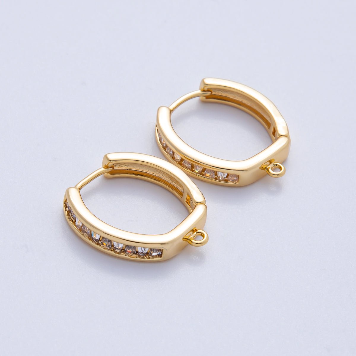 18K Gold Filled 19mm Micro Paved CZ Drop Huggie Earring Finding | Z1654