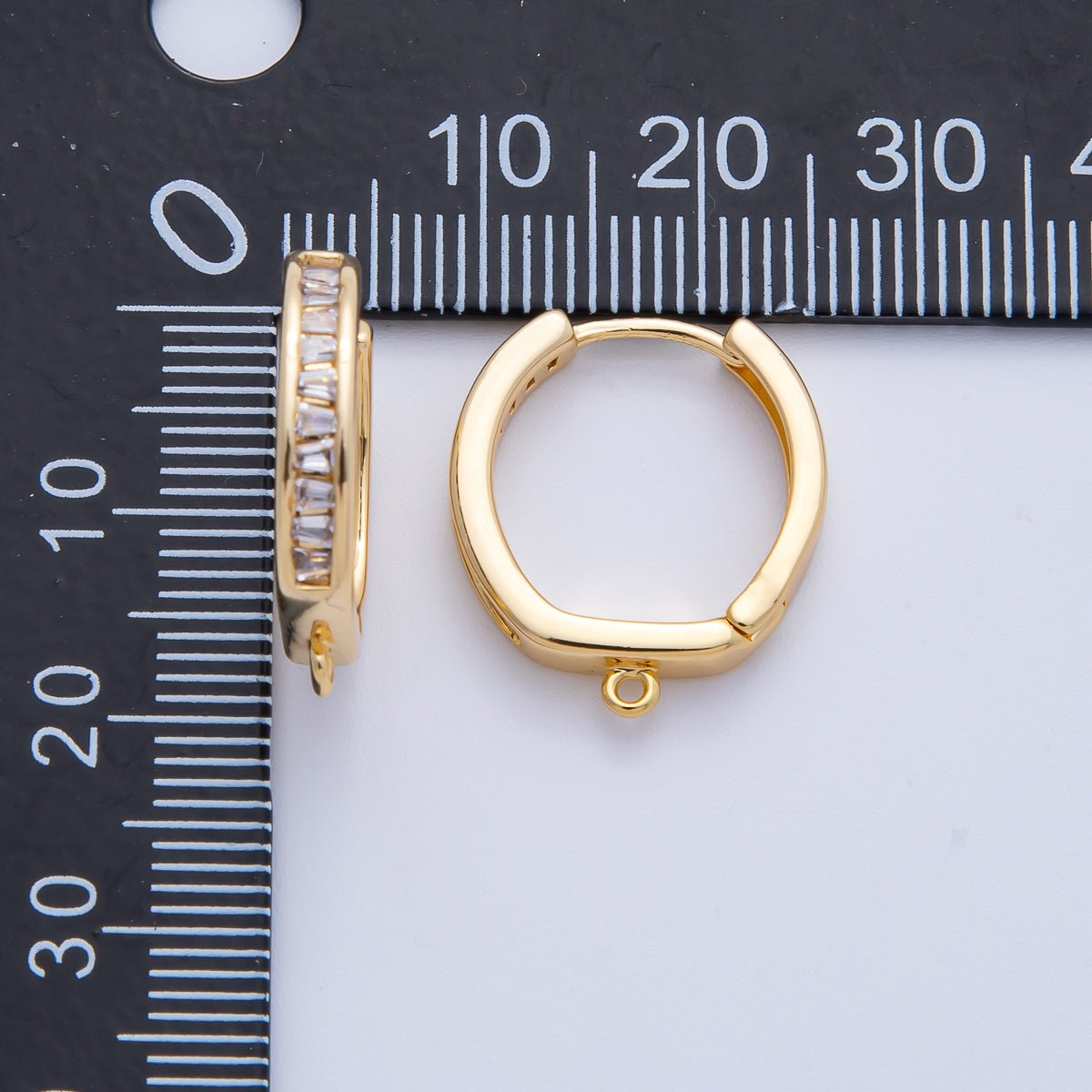 18K Gold Filled 19mm Micro Paved CZ Drop Huggie Earring Finding | Z1654