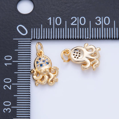 18K Gold Filled 19mm Micro Paved CZ Octopus Tentacled Sea Charm | AF811