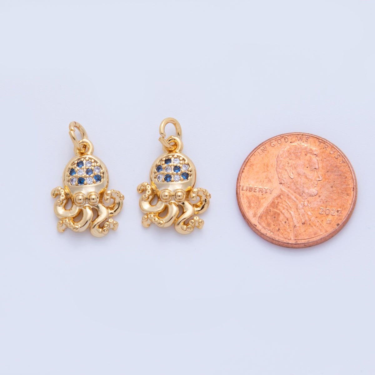 18K Gold Filled 19mm Micro Paved CZ Octopus Tentacled Sea Charm | AF811