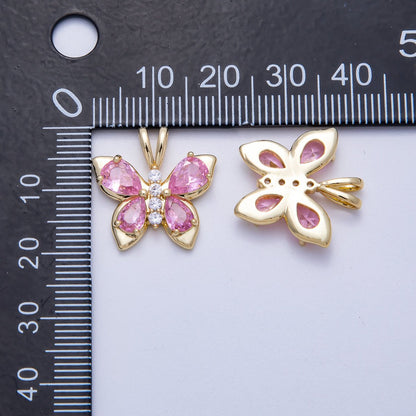 18K Gold Filled 19mm Pink CZ Micro Paved Butterfly Mariposa Animal Pendant | Charms-00538