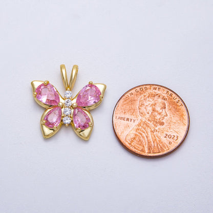 18K Gold Filled 19mm Pink CZ Micro Paved Butterfly Mariposa Animal Pendant | Charms-00538