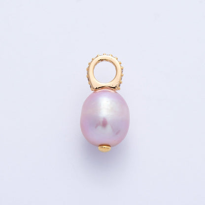 18K Gold Filled 19mm Purple Ringed Shell Pearl Micro Paved CZ Drop Pendant | Charms-00324