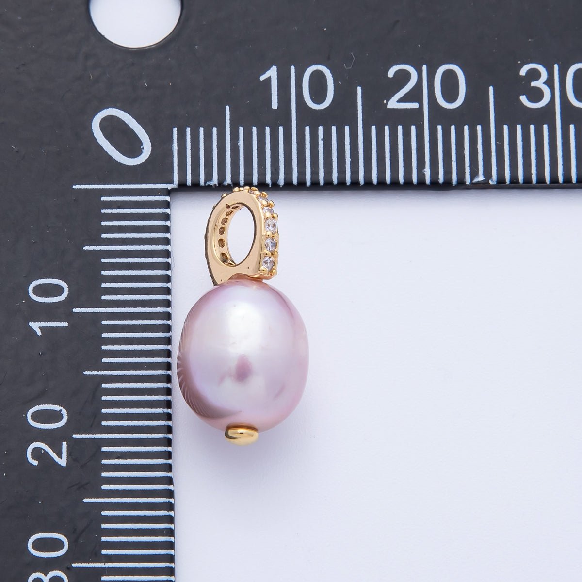 18K Gold Filled 19mm Purple Ringed Shell Pearl Micro Paved CZ Drop Pendant | Charms-00324