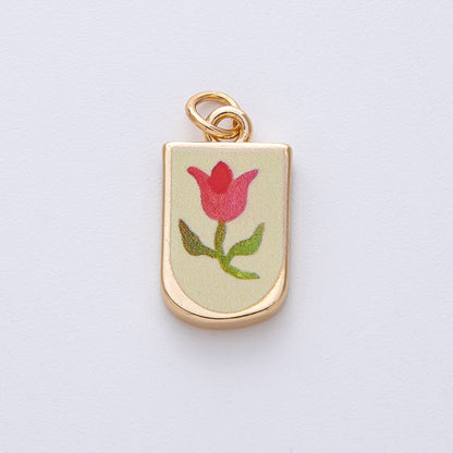 18K Gold Filled 19mm Red Tulip Flower Yellow Enamel Charm | AF1625