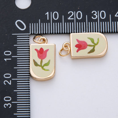 18K Gold Filled 19mm Red Tulip Flower Yellow Enamel Charm | AF1625