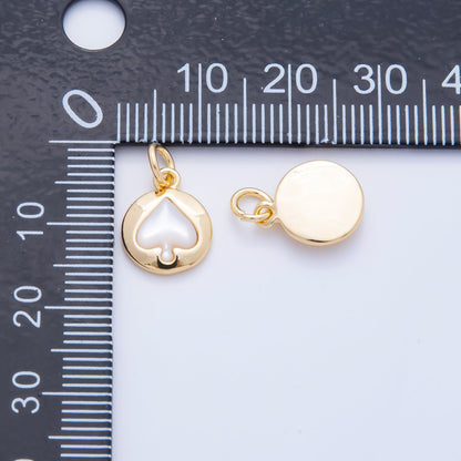 18K Gold Filled 19mm Shell Pearl Spade Card Sign Bezel Round Charm | AH-915