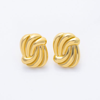18K Gold Filled 19mm Swirled Twisted Croissant Dome Oval Stud Earrings | AJ270