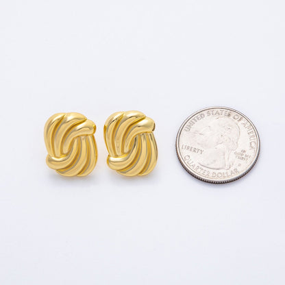 18K Gold Filled 19mm Swirled Twisted Croissant Dome Oval Stud Earrings | AJ270