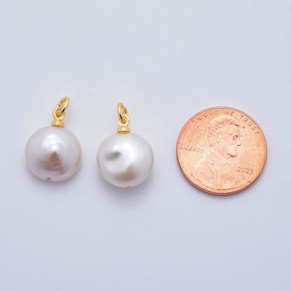 18K Gold Filled 19mm White Freshwater Round Pearl Charm | AF624
