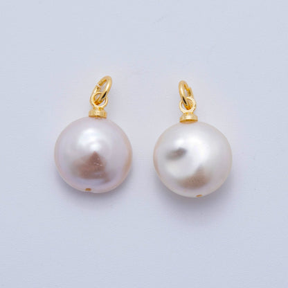 18K Gold Filled 19mm White Freshwater Round Pearl Charm | AF624