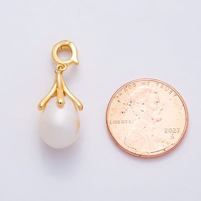 18K Gold Filled 20 Shell Pearl Flower Snap Rondelle Drop Pendant | Charms-01078