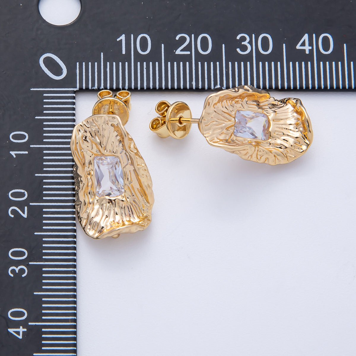 18K Gold Filled 20.5mm Baguette CZ Molten Geometric Drop Stud Finding in Gold &amp; Silver | Z1669