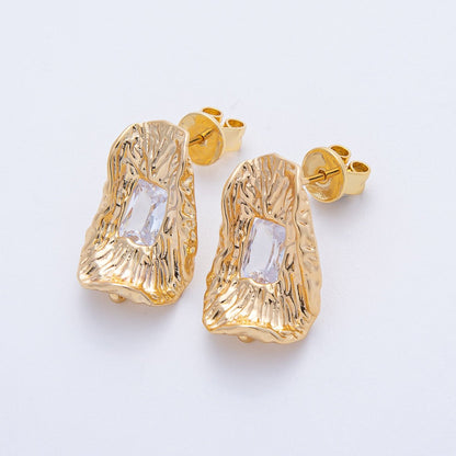 18K Gold Filled 20.5mm Baguette CZ Molten Geometric Drop Stud Finding in Gold &amp; Silver | Z1669